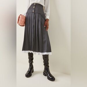 Miu Miu Black and White Polka Dot Skirt with Lace Hem